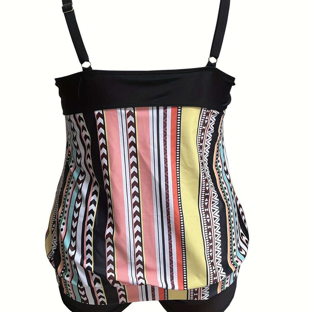 Women's tankini set with playful pattern mix and practical shorts Mune Fashion
