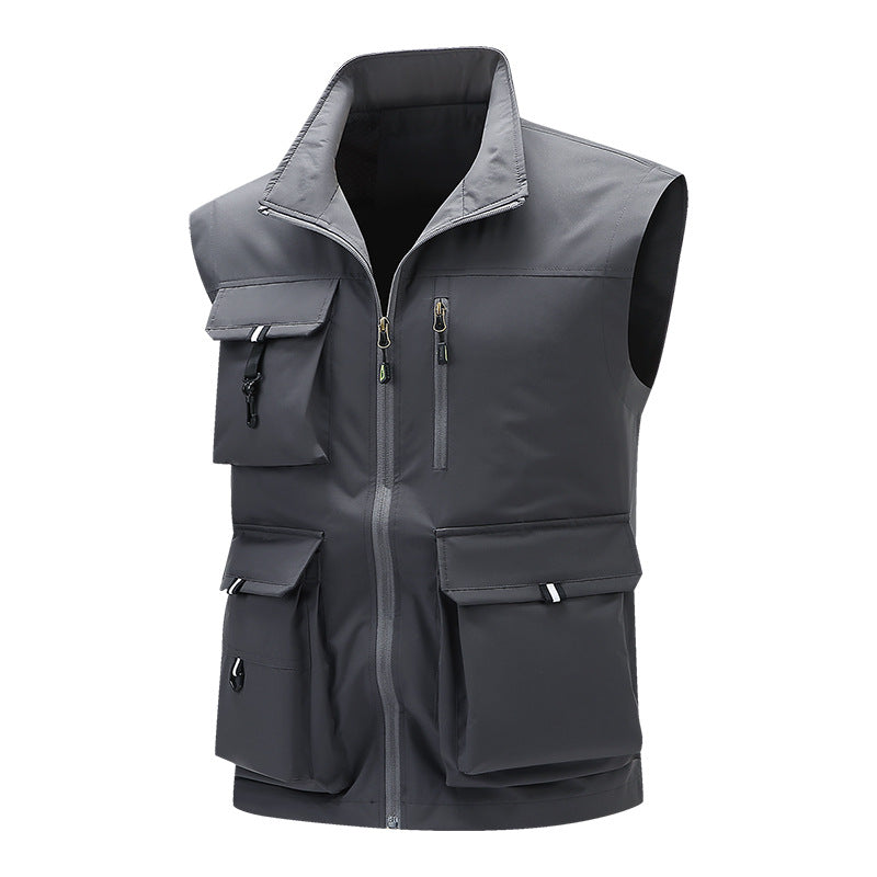Men's Multifunctional Outdoor Utility Vest with Multiple Cargo Pockets and Stand Collar Mune Fashion