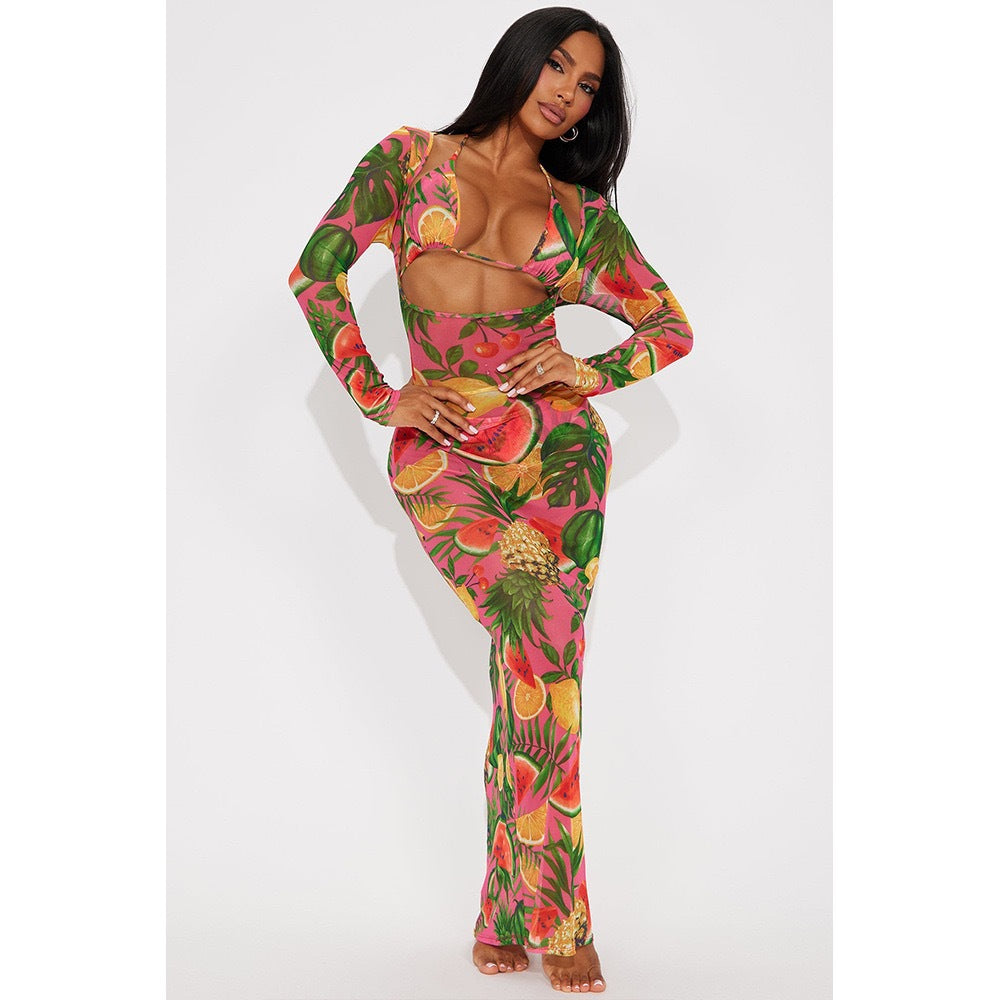 Women Elegant Maxi Dress with Modern Animal Print Mune Fashion