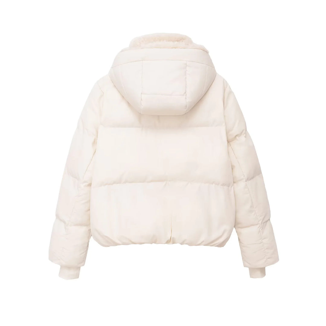Women's quilted hooded down-look jacket with teddy lining and high collar Mune Fashion