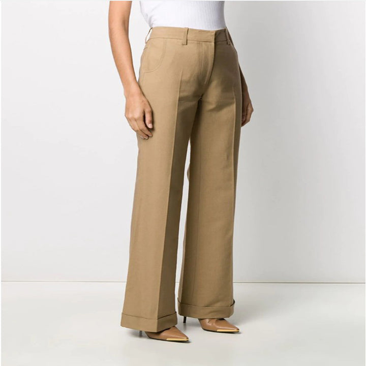 Women High-Waisted Wide Tailoring Pants with Pleat and Cuff Mune Fashion