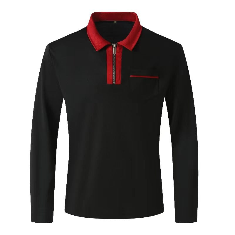 Men's elegant long-sleeve polo shirt with distinctive stand-up collar metal short zip and chest pocket Mune Fashion