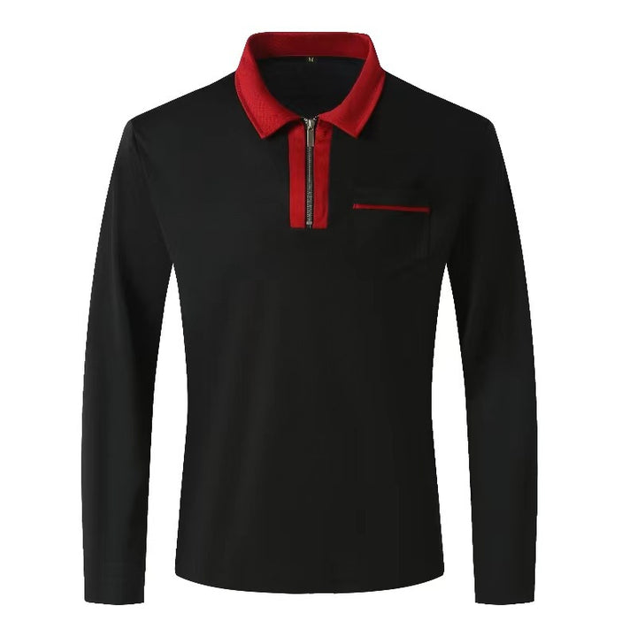 Men's elegant long-sleeve polo shirt with distinctive stand-up collar metal short zip and chest pocket Mune Fashion