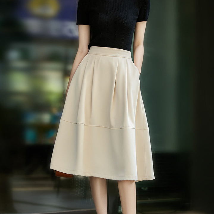 Women Elegant Midi Skirt with Pleats and High Waist Mune Fashion