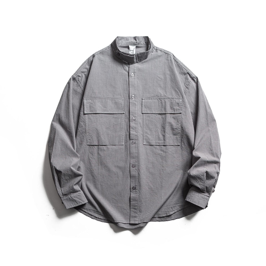 Men's Checkered Shirt Jacket with Stand-Up Collar and Patch Chest Pockets Mune Fashion
