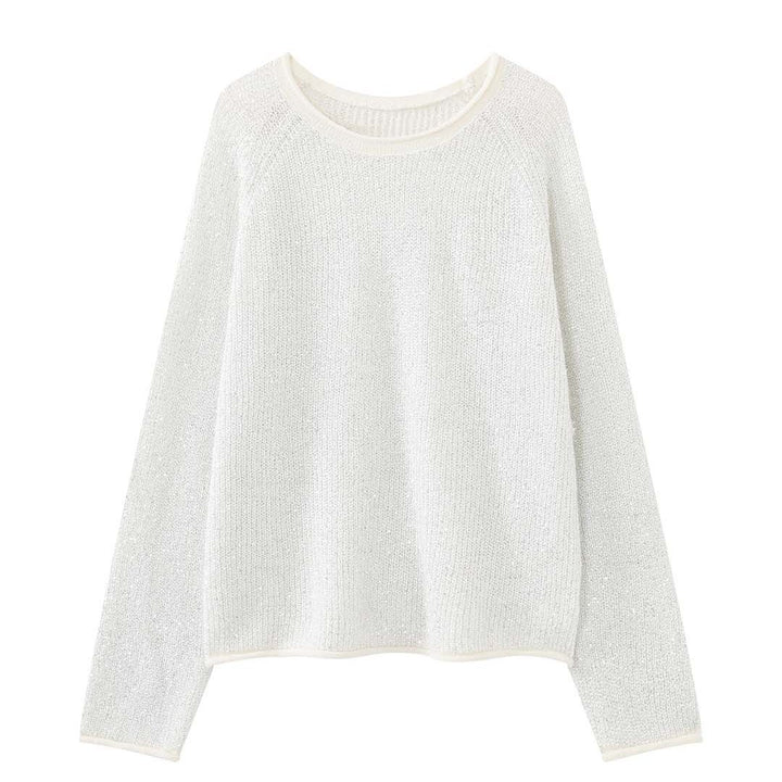 Women's Boucle-Mohair Sweater with Round Neck and Subtle Glitter Effect Mune Fashion