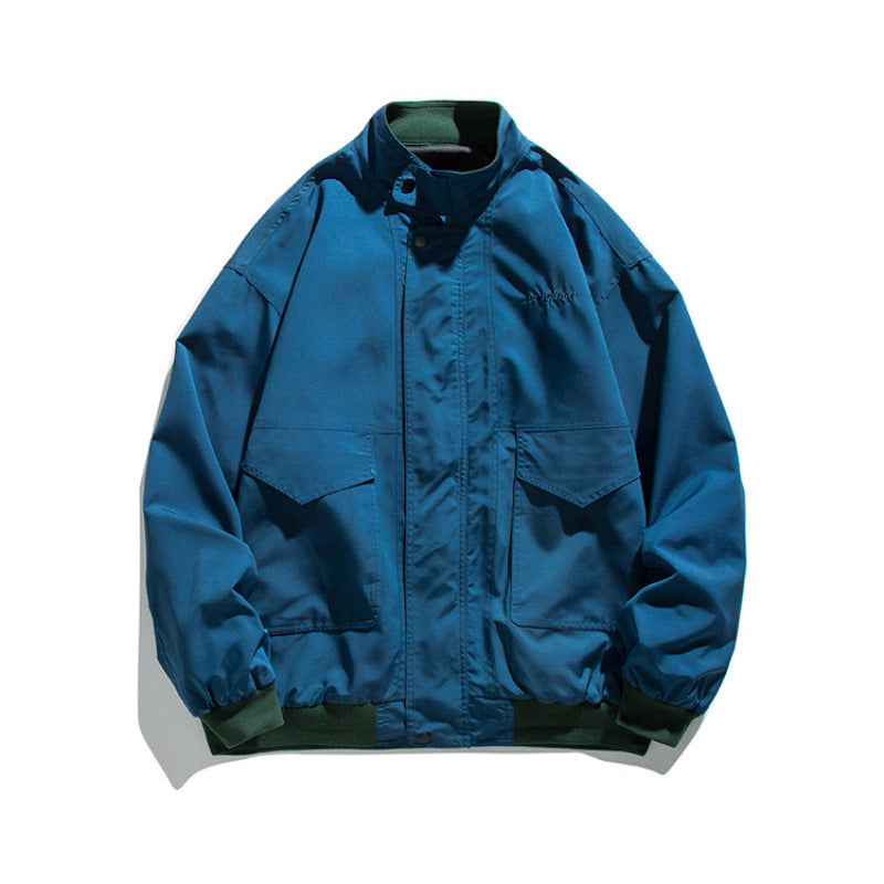 Men's Boxy Bomber Jacket in Utility Style with High Stand-up Collar and Patch Flaps Mune Fashion
