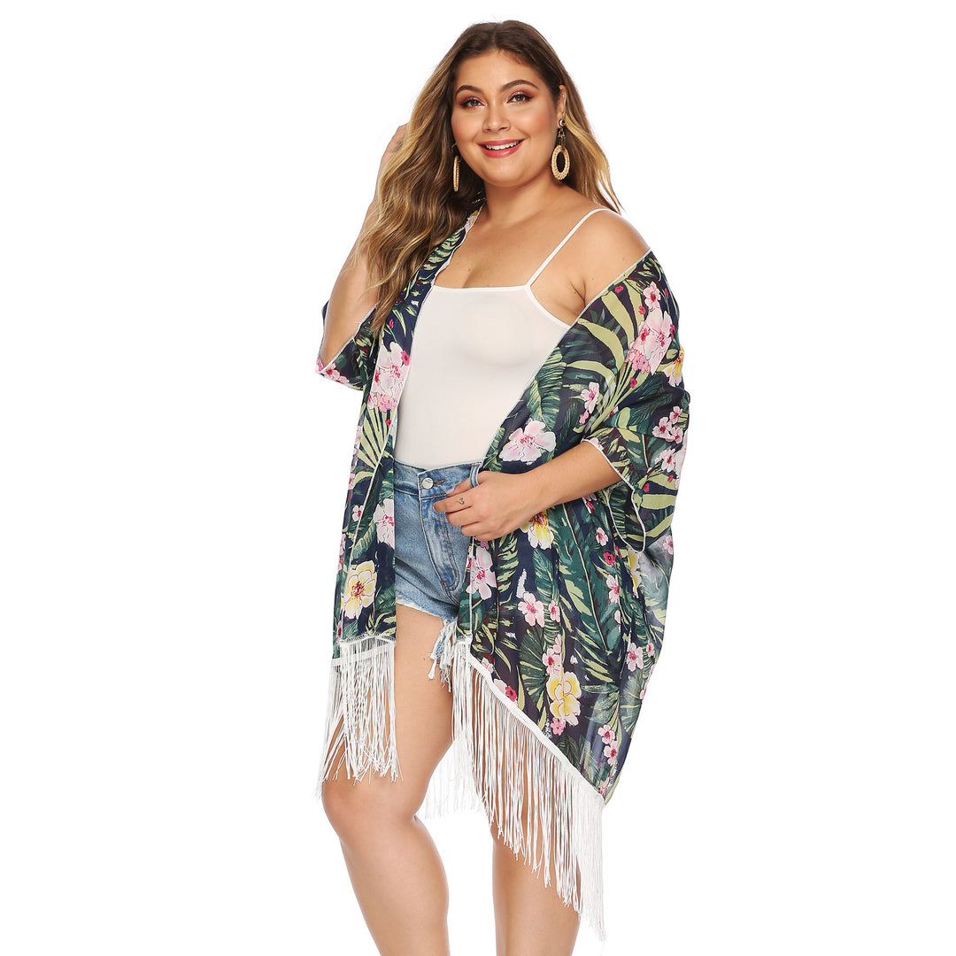 Women's airy beach kimono with fringed accents Mune Fashion
