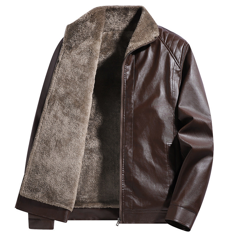 Men's Faux Leather Flight Jacket with Teddy Lining and Quilted Shoulder Area Mune Fashion
