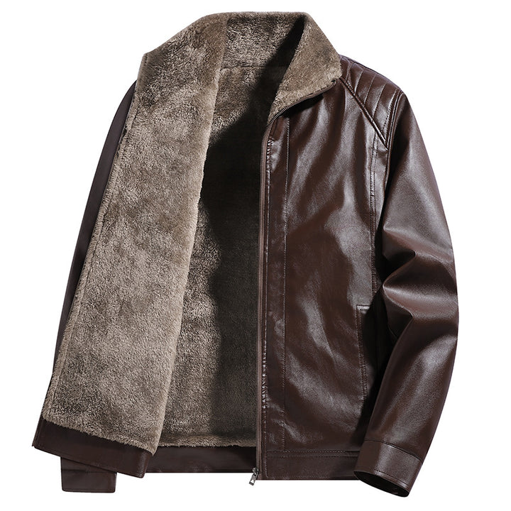 Men's Faux Leather Flight Jacket with Teddy Lining and Quilted Shoulder Area Mune Fashion
