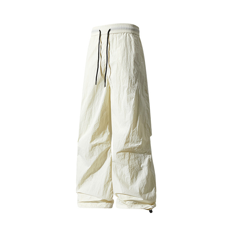 Unisex Wide Technical Nylon Pants with Drawstring and Adjustable Hem Mune Fashion