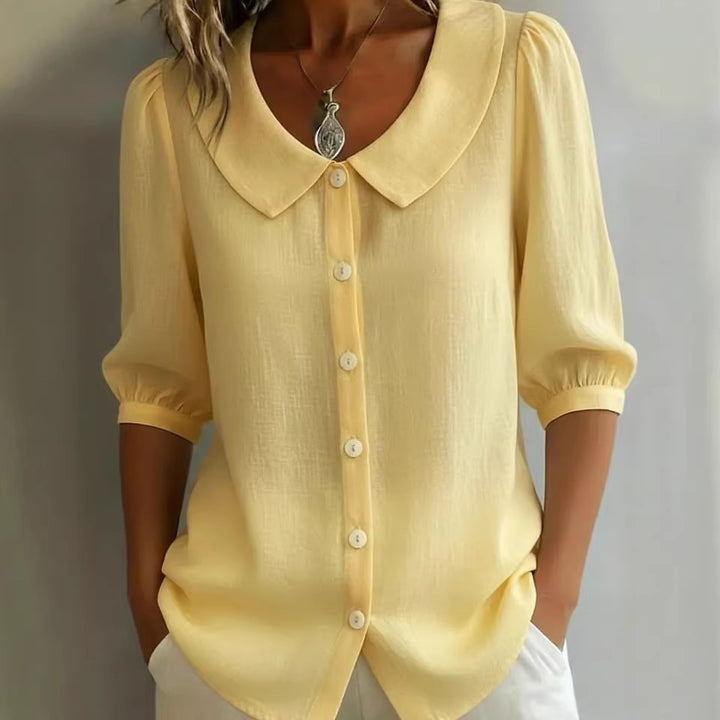 Ladies Elegant Blouse with Large Collar and Button Placket Mune Fashion