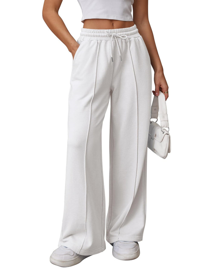Women nan High-Waist Relax leisure pants with double ribbed waistband, visible crease and wide leg Mune Fashion