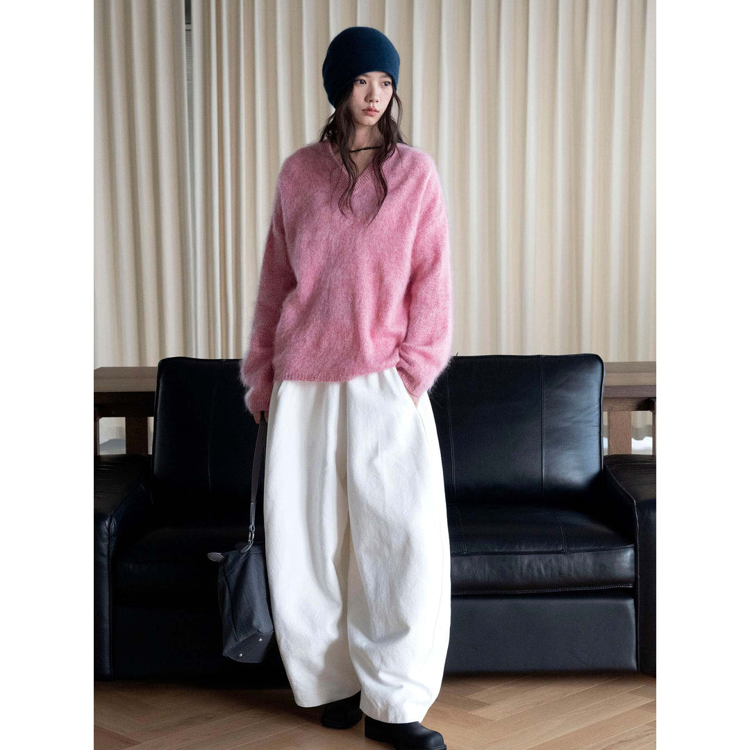 Women's Soft Fluffy V-Neck Sweater with Loose Silhouette Mune Fashion