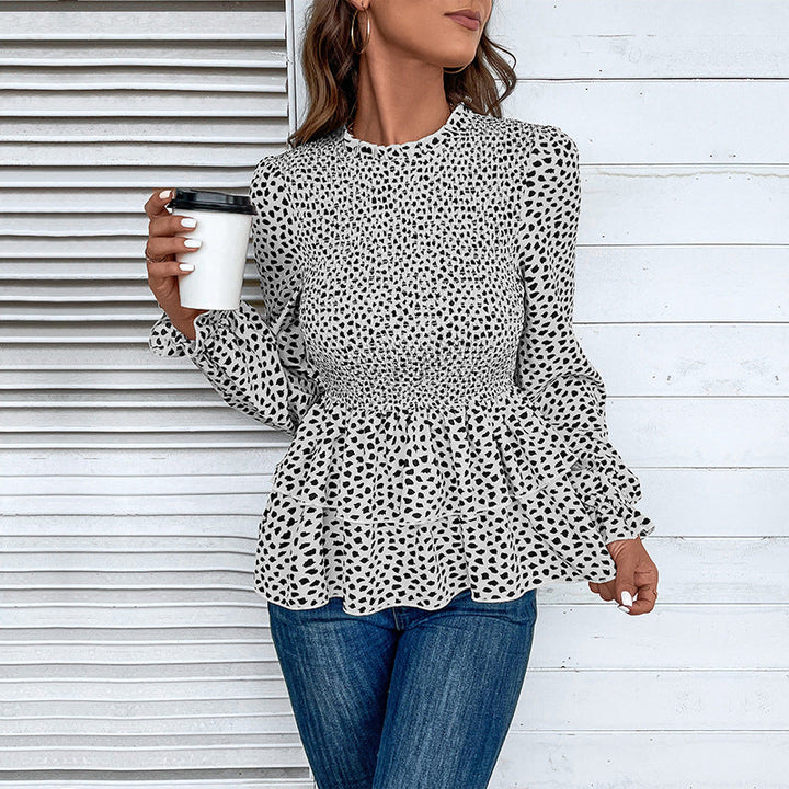 Women's Smocked Ruffle Blouse with Ruffled Waist and Long Sleeves Mune Fashion