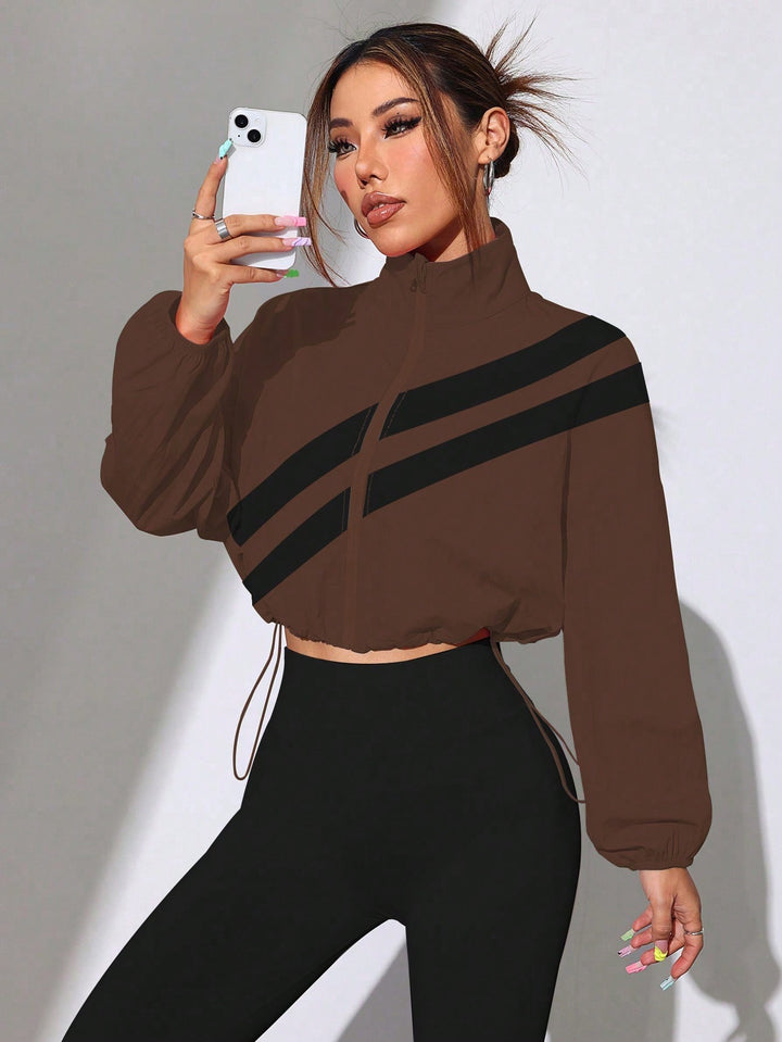Women's Cropped Windbreaker Jacket with High Collar and Drawstring Mune Fashion