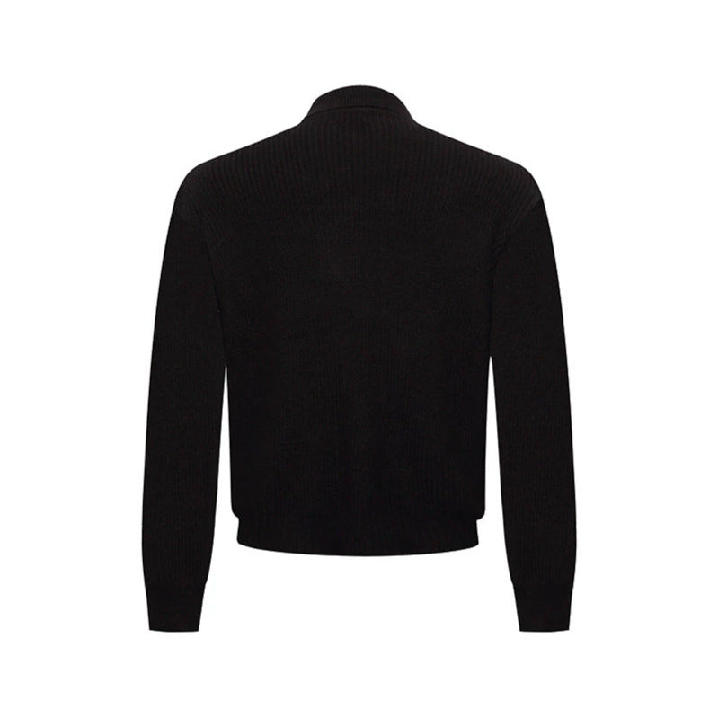 Men's knit double-breasted cardigan with collar, shoulder tabs, and welt pockets Mune Fashion
