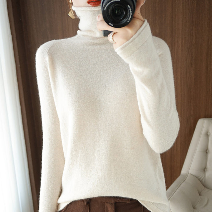 Women's Soft Roll Neck Sweater in Cashmere-Look with Thumb Hole and Fitted Silhouette Mune Fashion