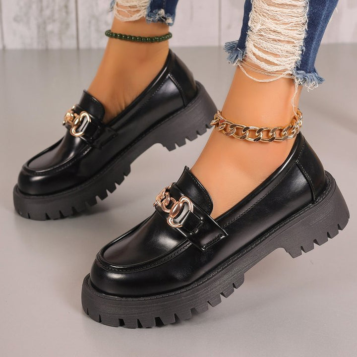 Women chunky loafers in leather look with profiled platform and chain link application Mune Fashion