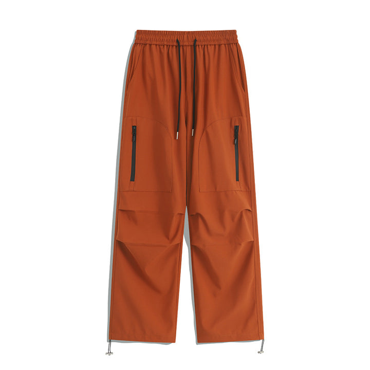 Men's Loose Cargo Training Pants with Elastic Waistband, Zipper Pockets & Hem Drawstring Mune Fashion