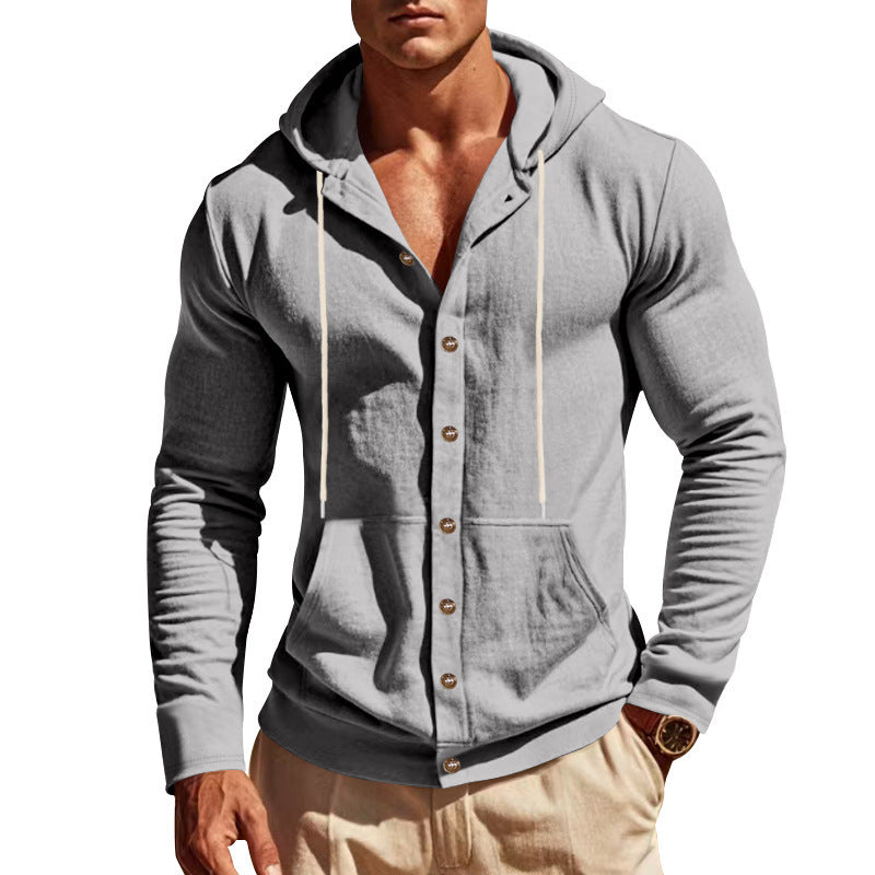 Men's lightweight hoodie cardigan with full button placket, slim fit and kangaroo pocket Mune Fashion