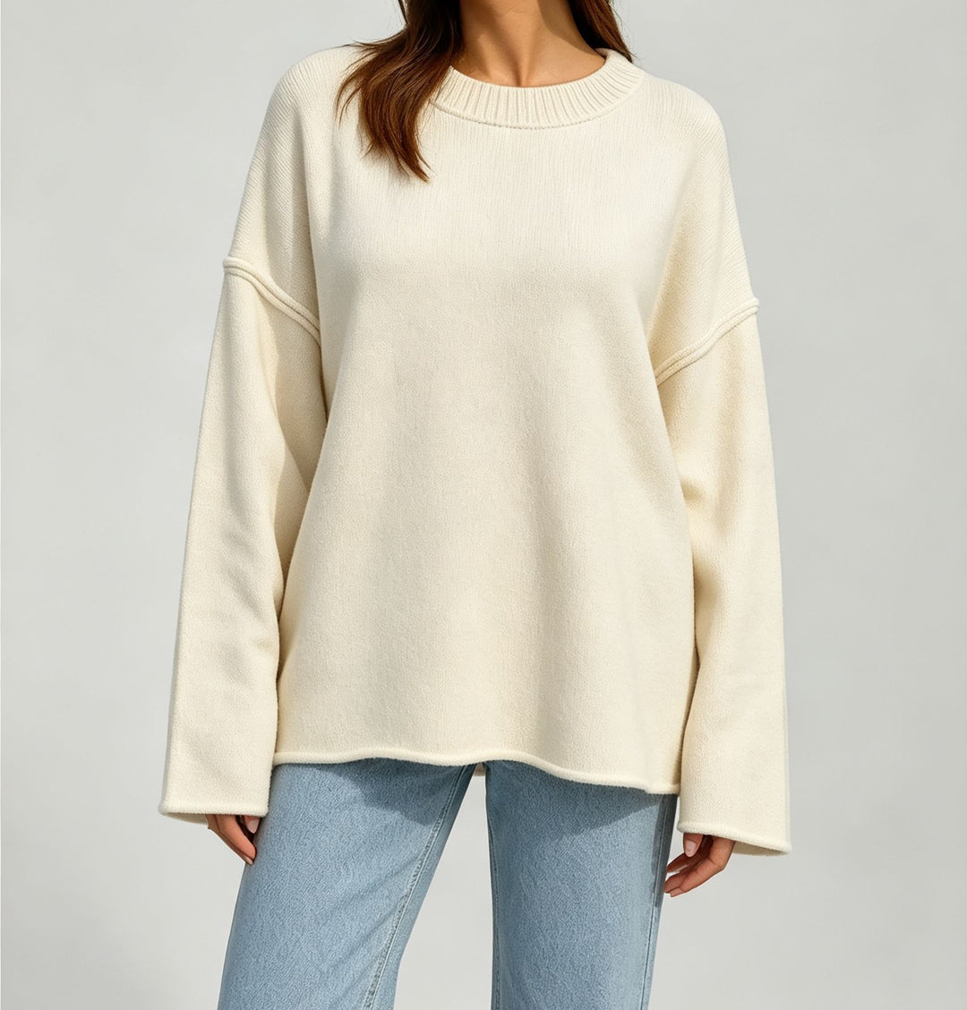 Women Oversize Boxy Sweater with short stand-up collar and decorative edge seam Mune Fashion