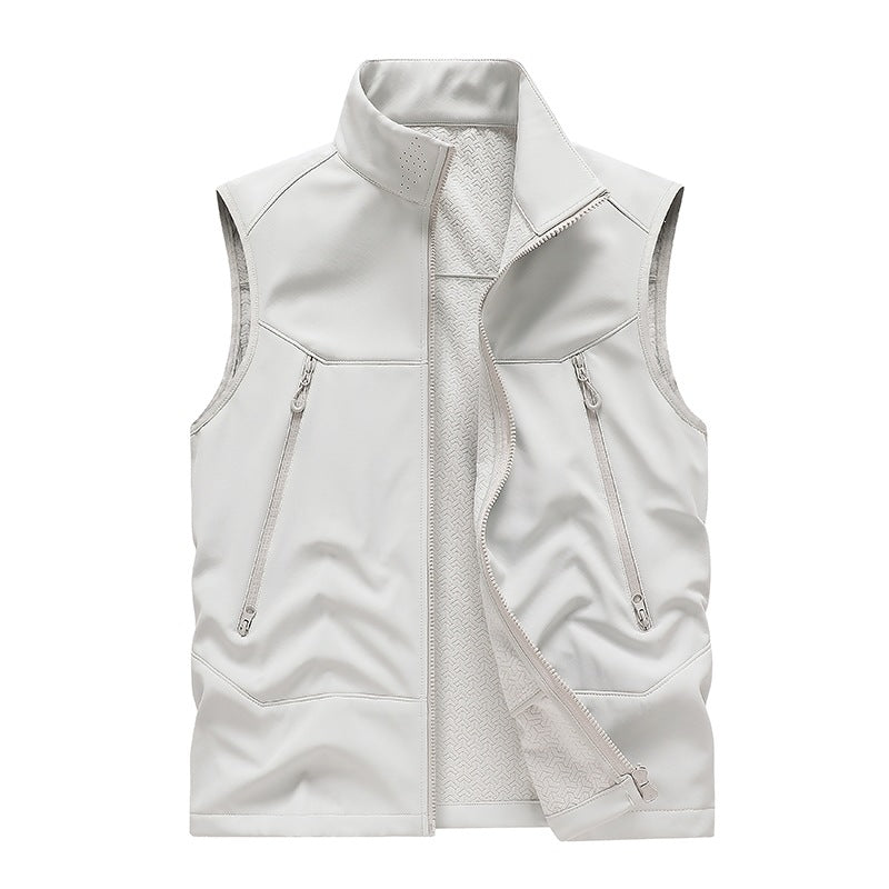 Men's Water-Repellent Softshell Vest with Stand-Up Collar, Zipper Pockets & Breathable Lining Mune Fashion