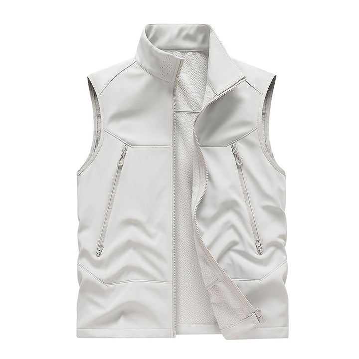 Men's Water-Repellent Softshell Vest with Stand-Up Collar, Zipper Pockets & Breathable Lining Mune Fashion
