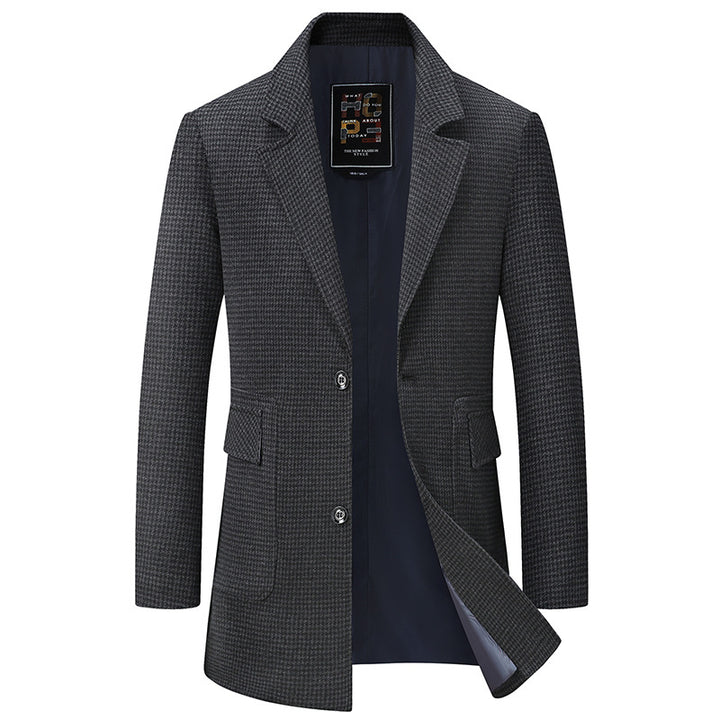 Men's transitional short coat in blazer style made of wool blend with houndstooth Mune Fashion