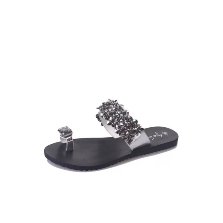 Ladies nan Glamorous Toe Grip Mules with Faceted Rhinestones and Ergonomic Comfort Footbed Mune Fashion