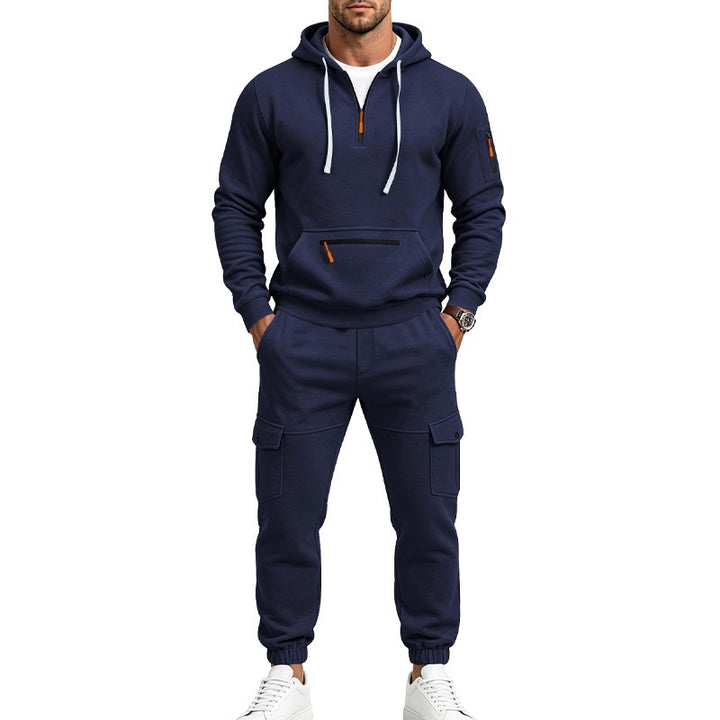Men's Cargo Jogging Set with Hood, Half Zipper and Multi Pockets Mune Fashion