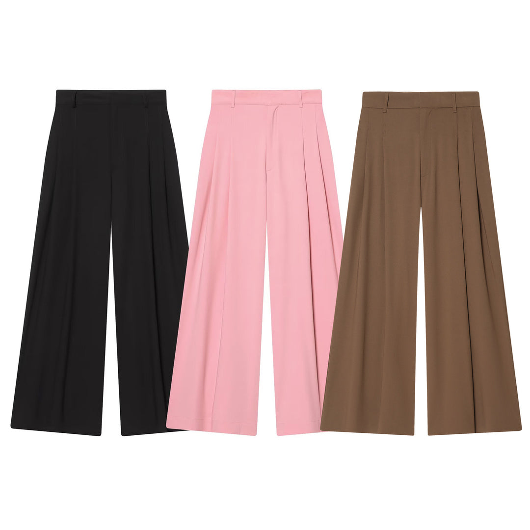 Women's high-waisted wide pleated trousers with wide leg and crease Mune Fashion
