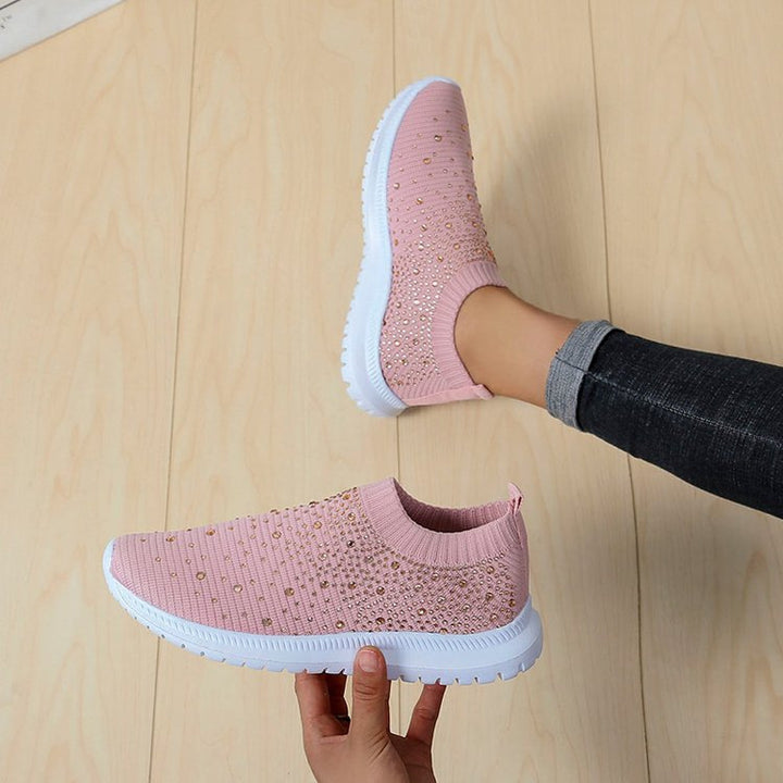 Women’s knit slip-on sneaker with elastic shaft and decorative stones Mune Fashion