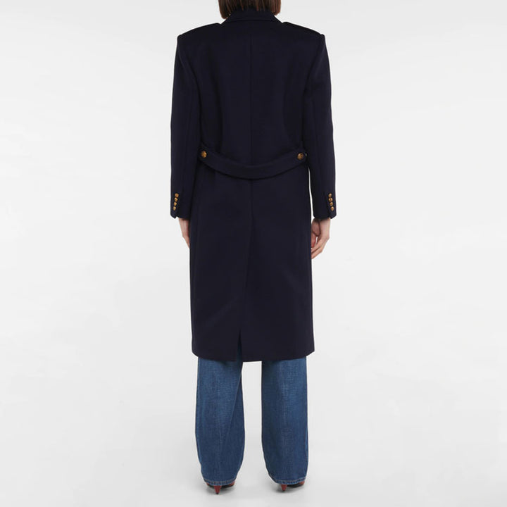 Women Double-breasted Wool Blend Long Coat with Epaulettes and Structured Tailoring Silhouette Mune Fashion