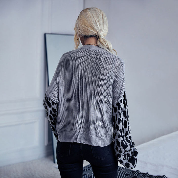 Women Stylish Cardigan with Leopard Sleeves Mune Fashion