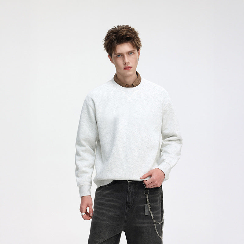Men's Oversize Waffle Knit Sweatshirt with Round Neck, Extended Back Hem and Ribbed Cuffs Mune Fashion