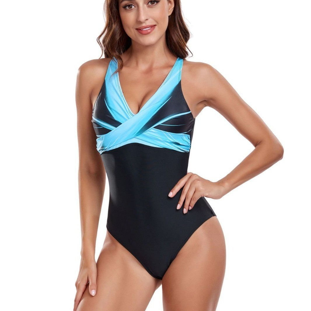 Ladies One-Piece Swimsuit with Seductive Cross-Over Design Mune Fashion
