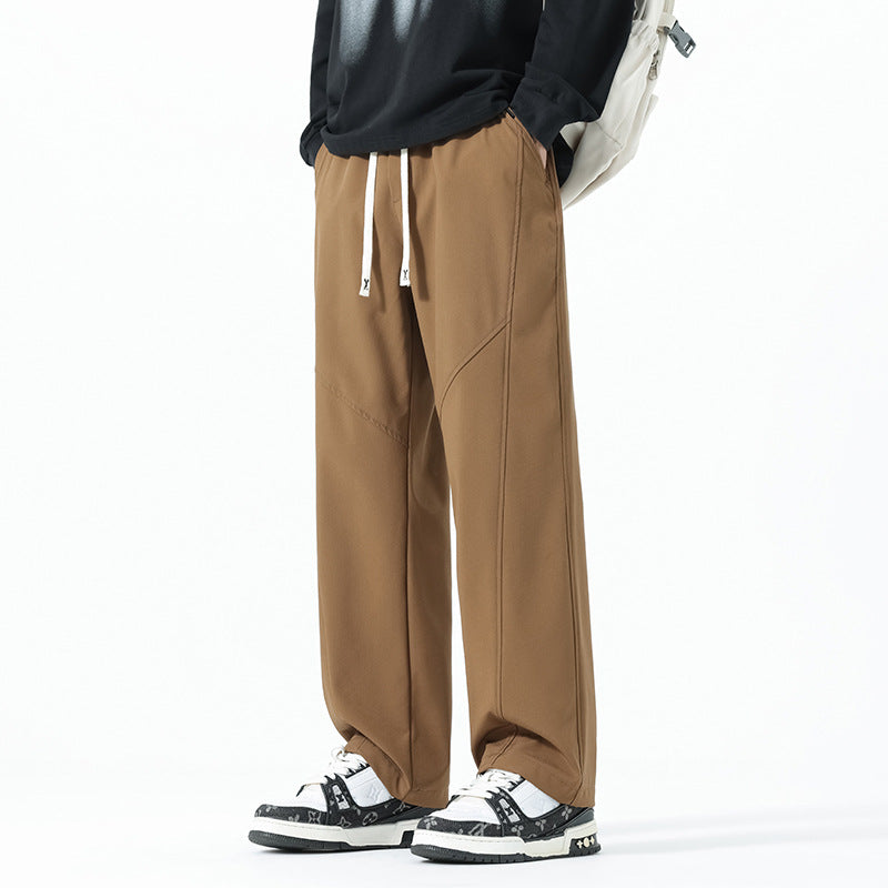 Men's Relaxed-Fit Leisure Pants with Drawstring Waist and Seams Mune Fashion
