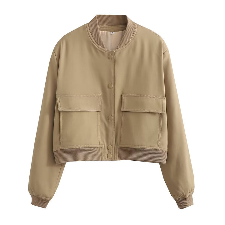 Women's short bomber jacket with leopard print, ribbed cuffs & flap pockets Mune Fashion