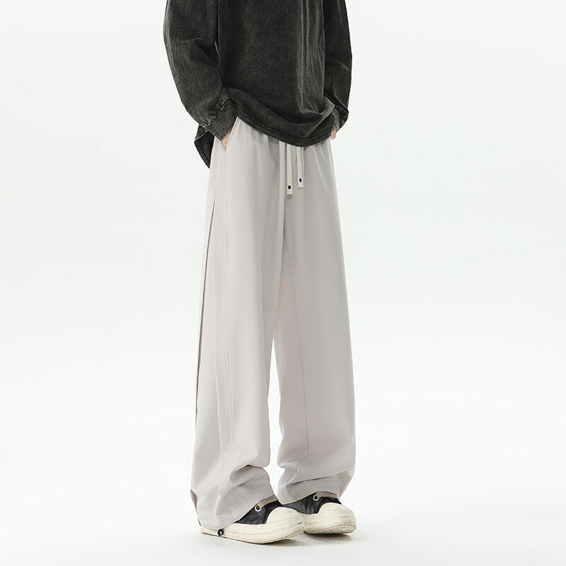 Men's Wide-Leg Lounge Pants made of Satin Blend with Drawstring and Extended Hem Mune Fashion