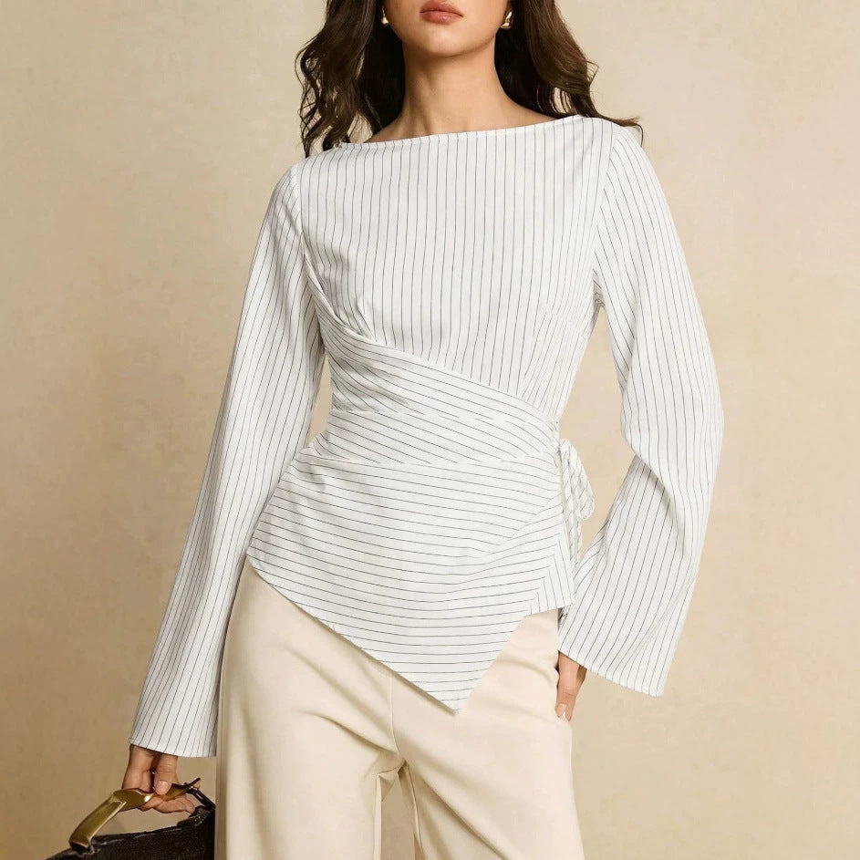 Women's Fashionable Wrap Top with Stripes Mune Fashion