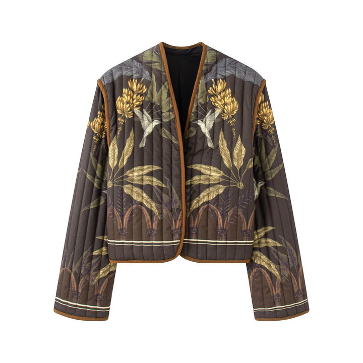 Women's quilted jacket with botanical print and open kimono cut Mune Fashion