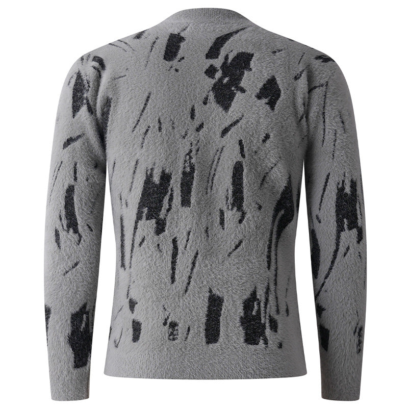 Men's Structured Mock Neck Sweater with Abstract Brush Pattern Mune Fashion
