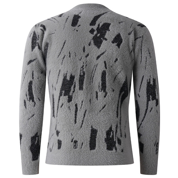 Men's Structured Mock Neck Sweater with Abstract Brush Pattern Mune Fashion