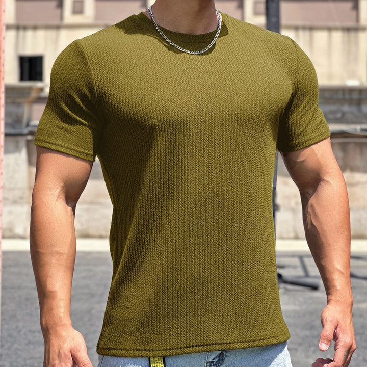 Men's structured t-shirt in slim fit with round neck Drune