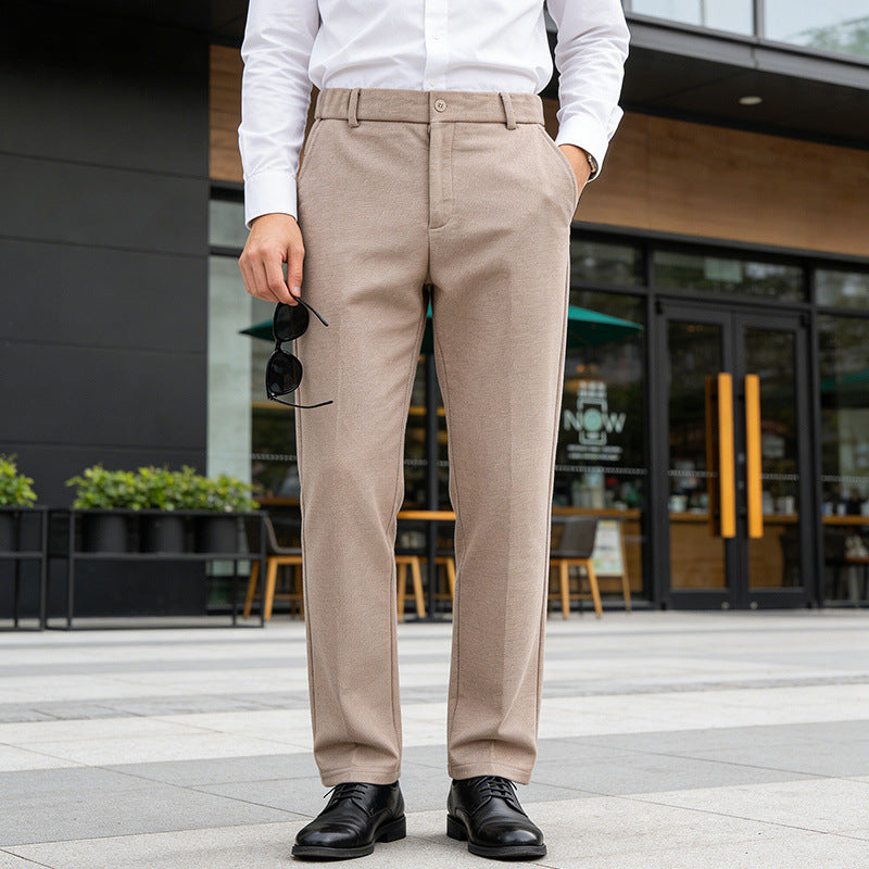 Men's Elegant Straight Tailoring Trousers with Crease and Fine Herringbone Structure Mune Fashion