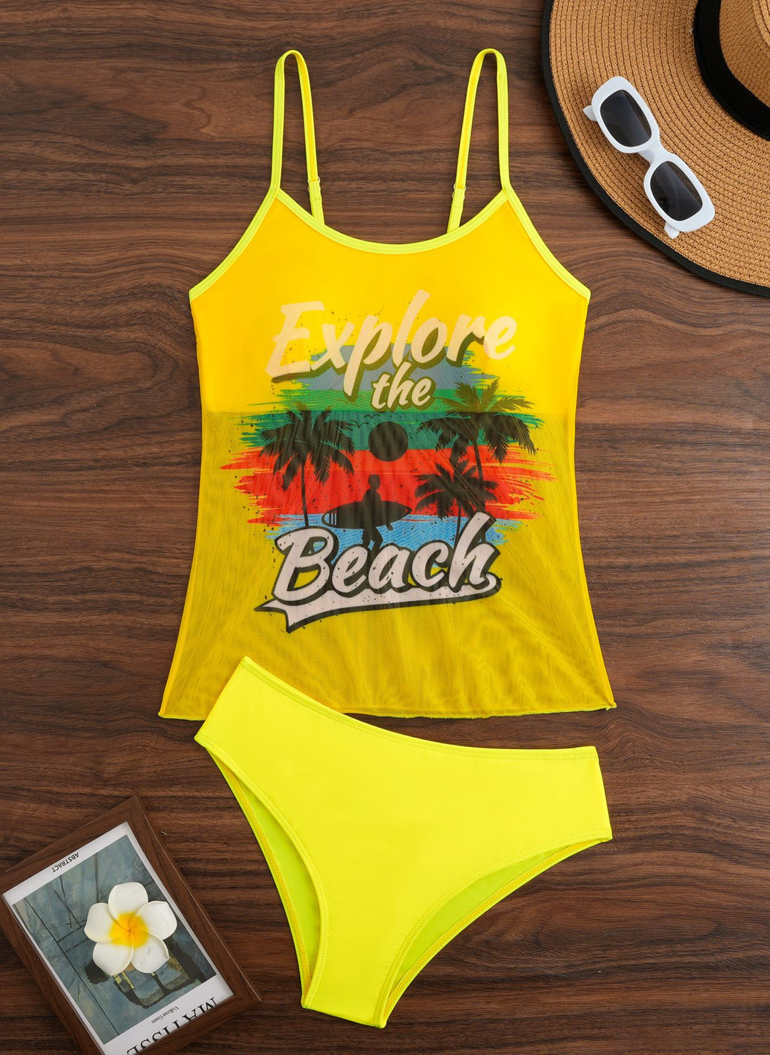 Ladies Tankini Set with sporty graphic design and high-waisted bottoms Mune Fashion