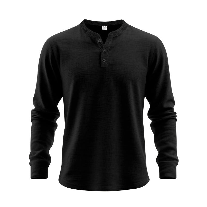 Men's Nano Structured Henley Long Sleeve Shirt with Thermal Waffle Texture, Ribbed Stand Collar and Body Friendly Cut Mune Fashion