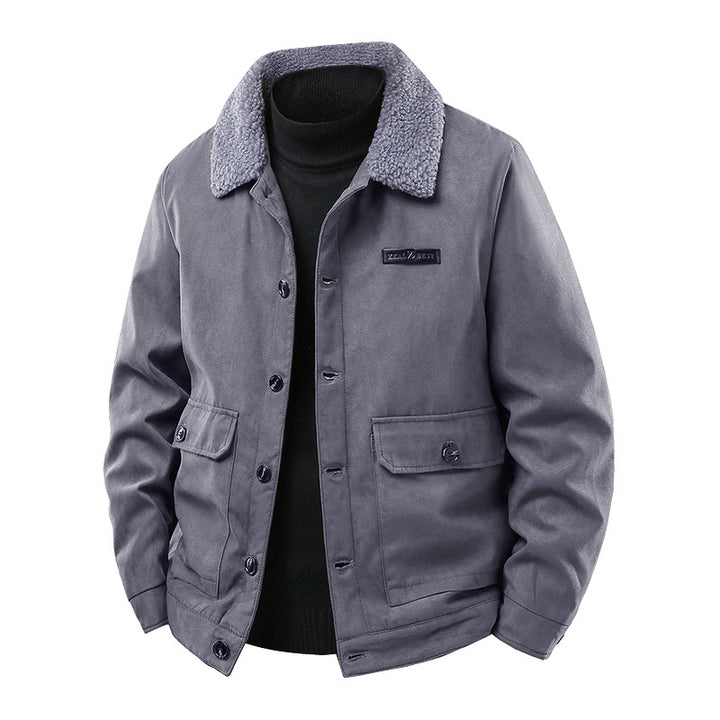 Men's canvas jacket with teddy collar and patch pockets Mune Fashion