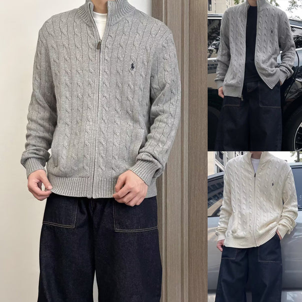 Men's Fashionable Cardigan with Cable Pattern Mune Fashion